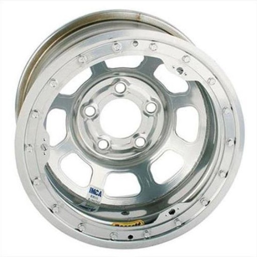 [BAS58DC4ISL] Bassett 15x8, 5-on-4.75", 4 Off IMCA Beadlock Silver Wheel